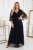 654-5 Długa połyskująca sukienka plus size z dekoltem i transparentnym rękawkiem - czarna UNI